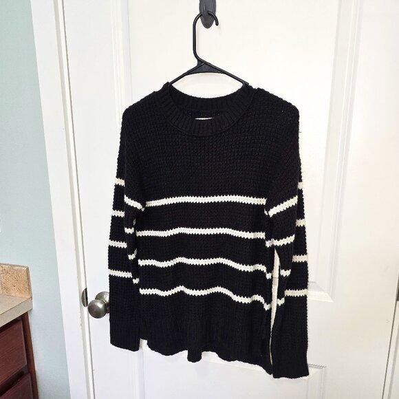Womens SO Goods for Life Stripe Crew Neck Sweater Size Small Black White - Picture 1 of 6